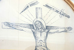 Hiilipiirros. Lennart Segerstråle: Ristiinnaulittu Kristus, 1944. Yksityiskohta.